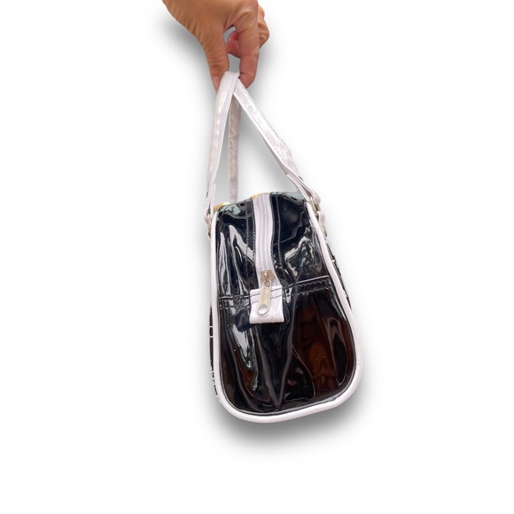 Vintage Y2K Mini Bowler Handbag Vinyl PVC Top Handle - Picture 2 of 4